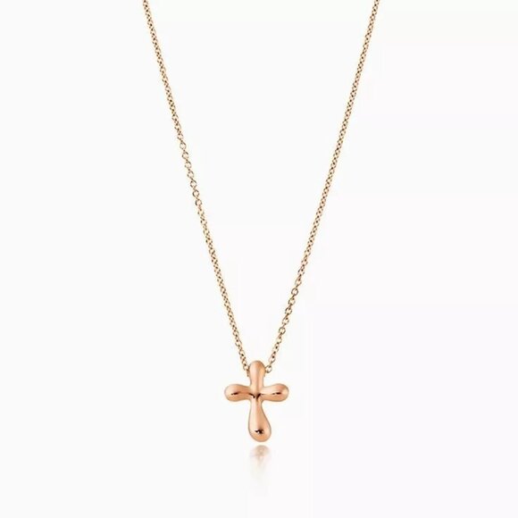 Tiffany & Co. Elsa Peretti 18K Rose Gold Cross 16" Necklace (Rare) New
